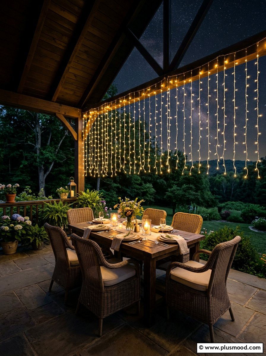 String Curtain Light - 25 summer backyard decor ideas