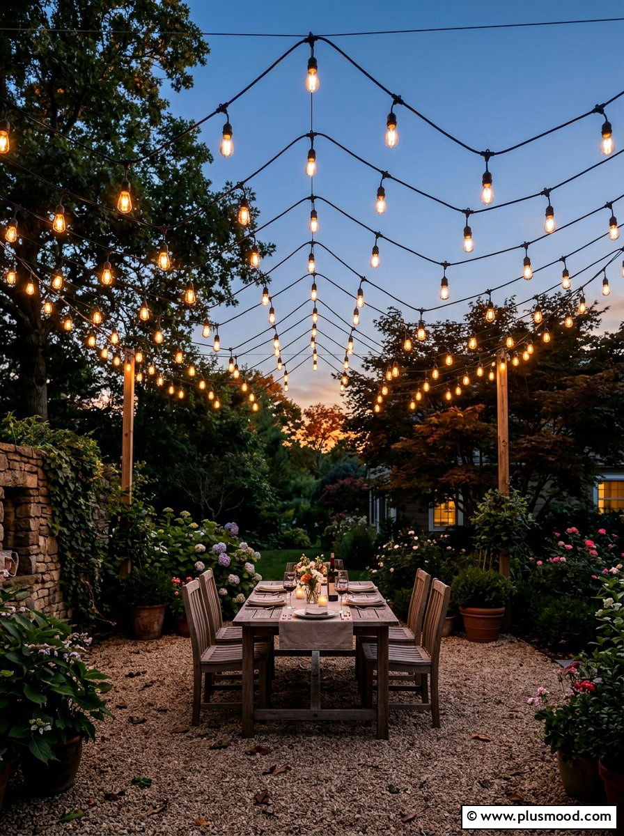 String Light Canopy - 25 Small Backyard Ideas