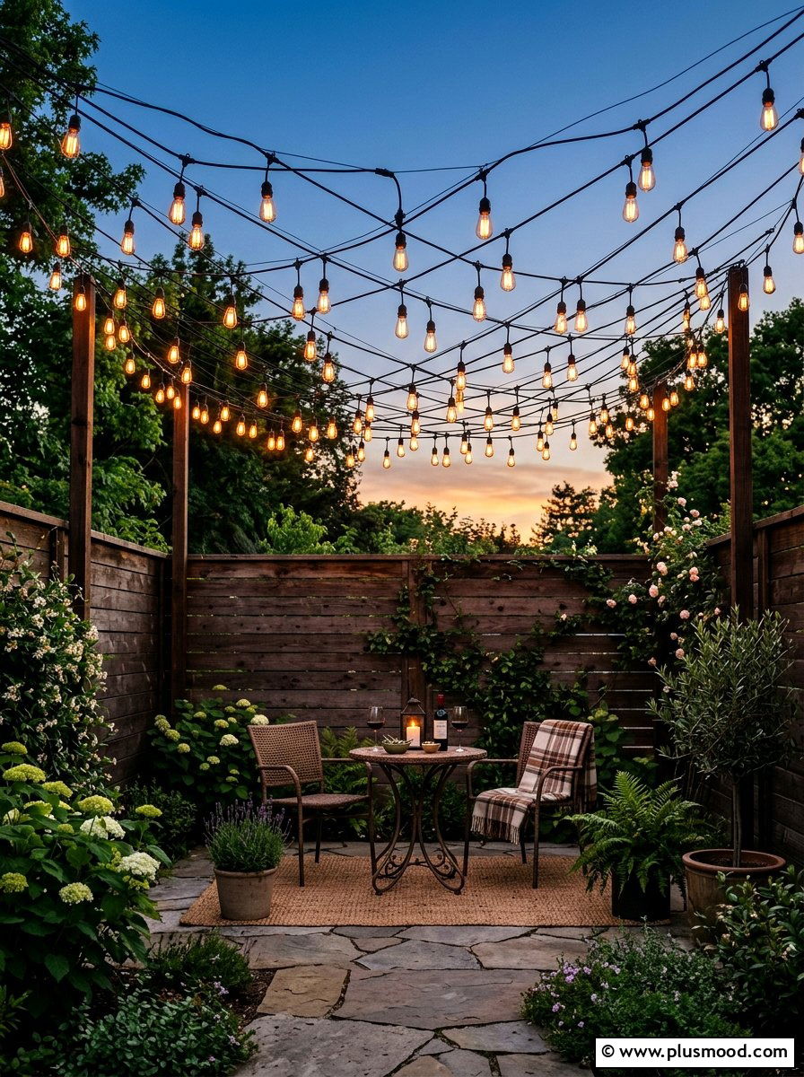 String Light Canopy - 25 small backyard ideas for townhomes