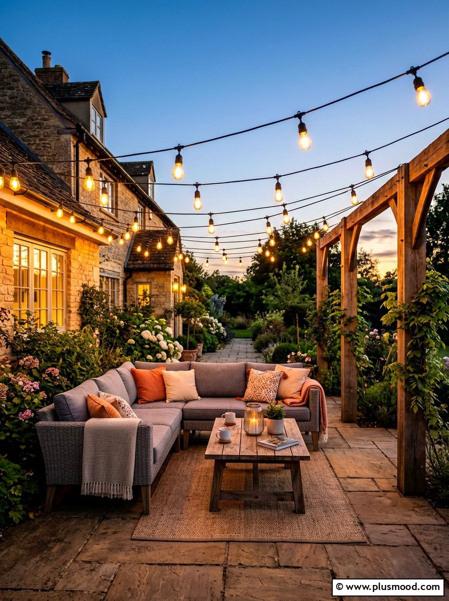 String Light Canopy - 25 summer backyard ideas for small spaces
