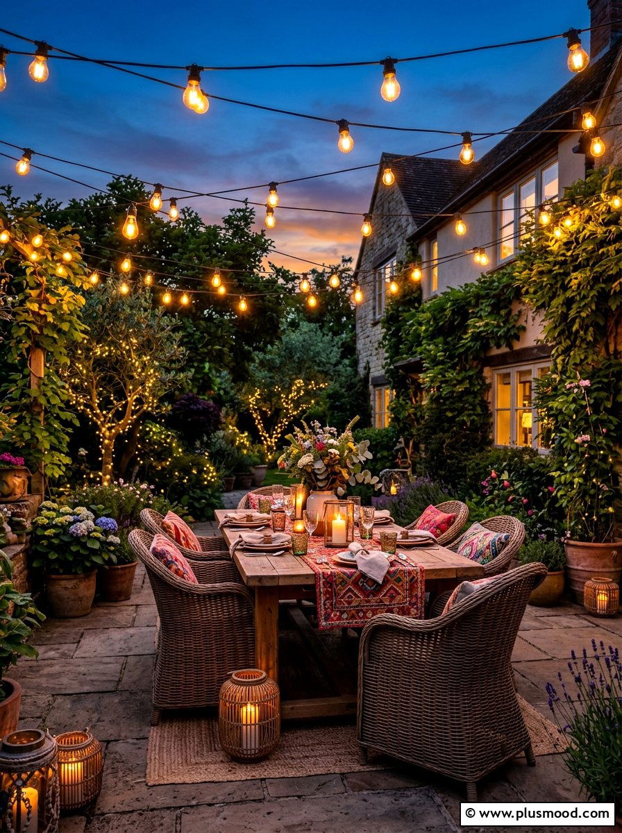 String Light Canopy - 25 summer boho patio decor ideas