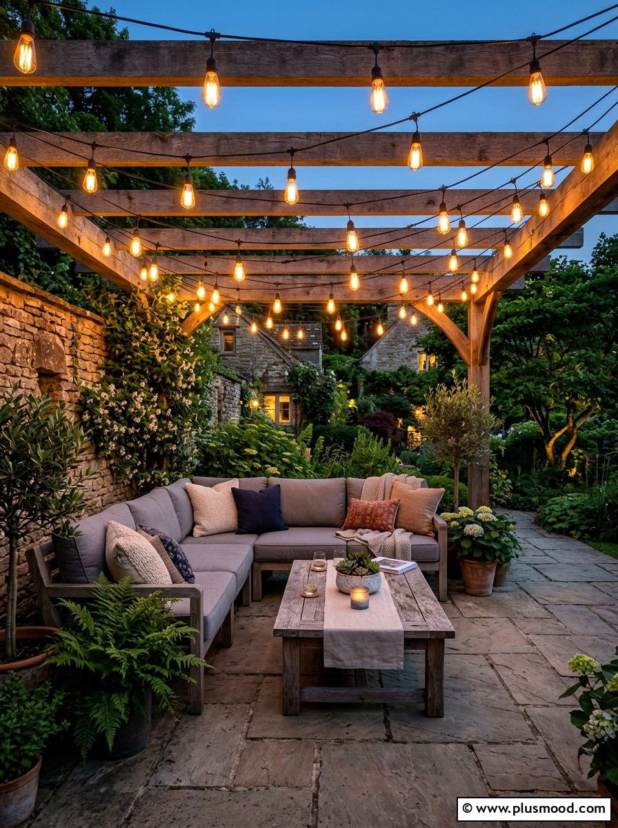 String Light Canopy Terrace - 25 summer backyard retreat ideas