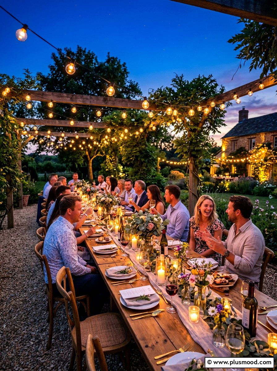 String Light Dining - 25 summer backyard dining ideas