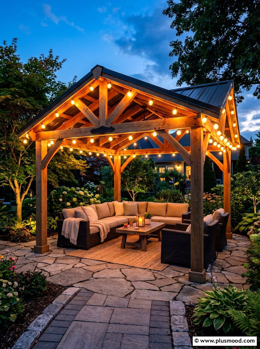 String Light Gazebo - 25 summer backyard cozy corner ideas