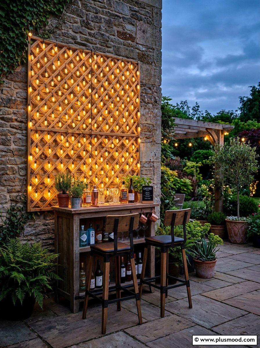 String Light Lattice - 25 small backyard ideas with lattice