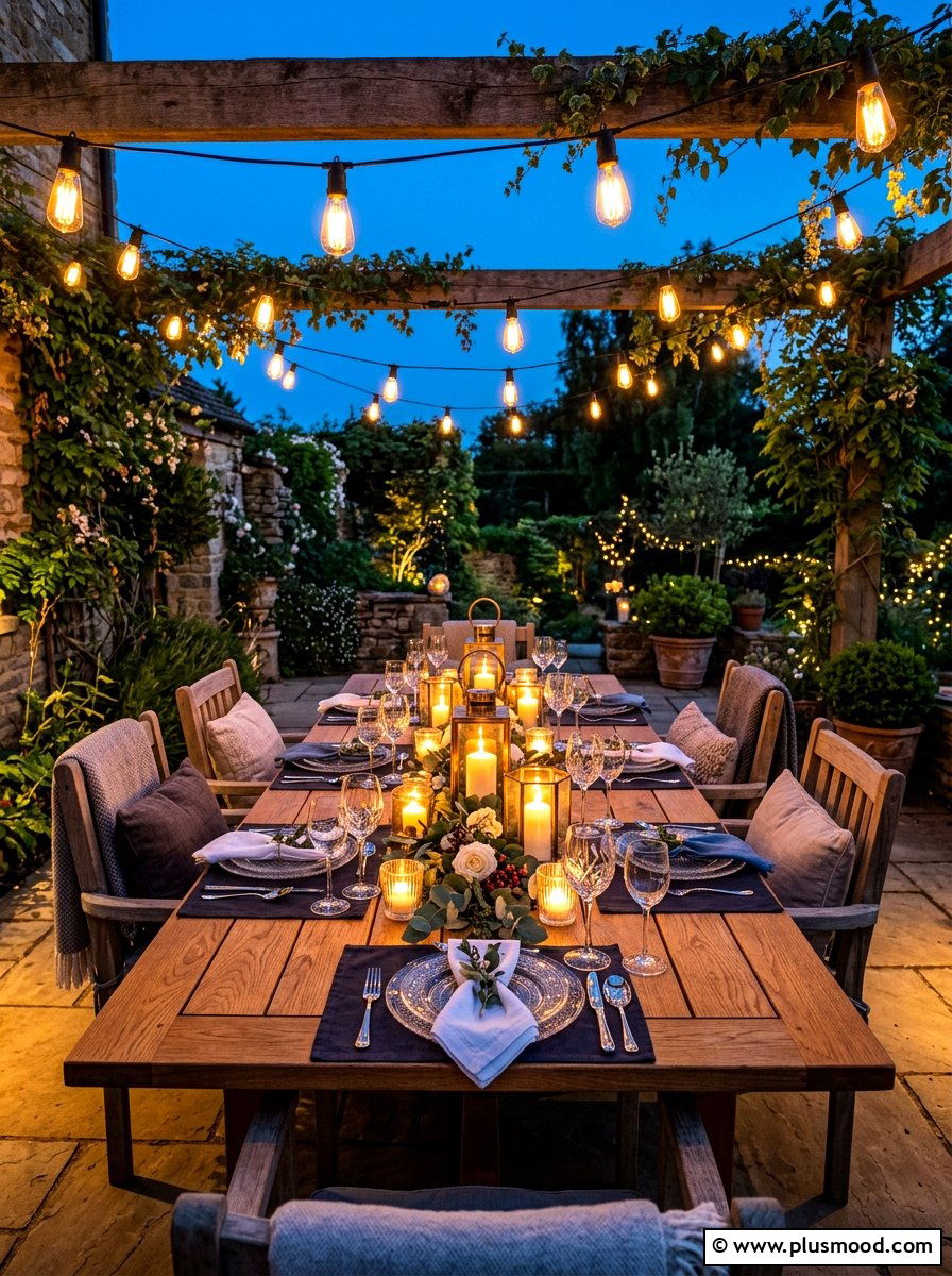String Light Outdoor Table - 25 summer outdoor table decor ideas