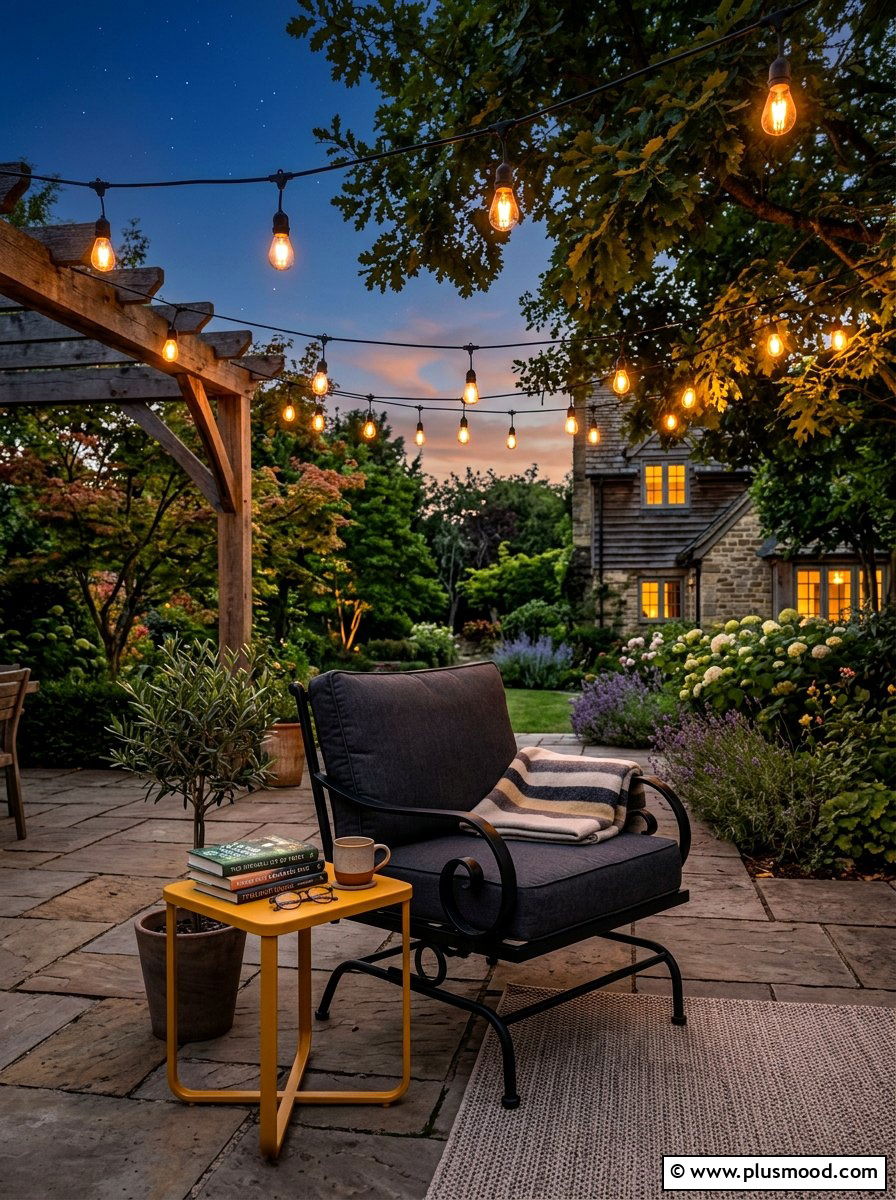String Light Patio - 25 summer backyard reading nook ideas