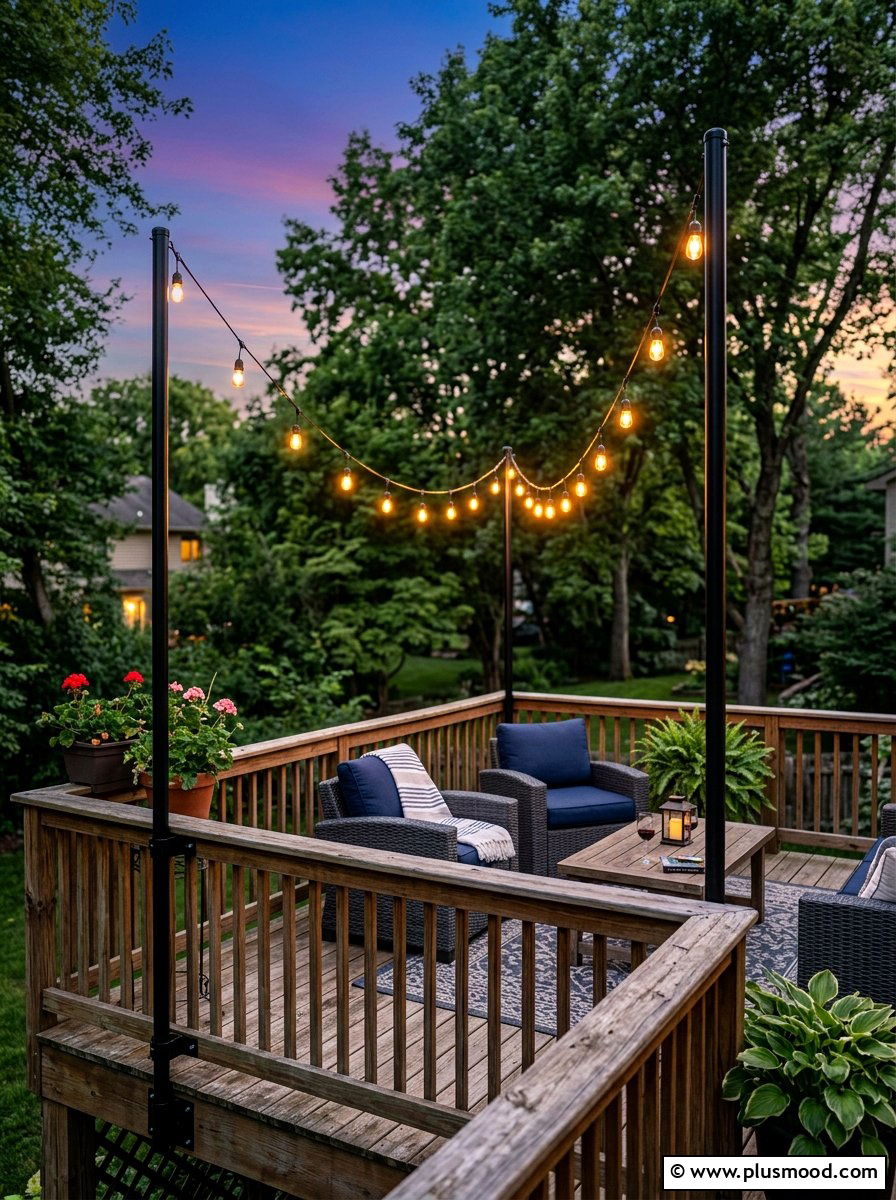 String Light Pole For Deck - 25 summer compact outdoor living ideas