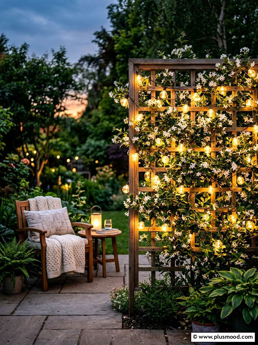 String Light Trellis Display - 25 summer balcony trellis ideas