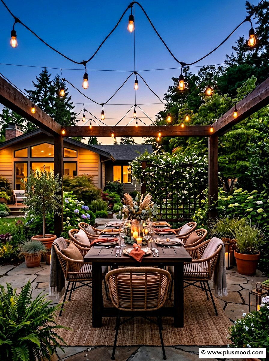 String Lighting Arrangement - 25 summer patio ideas on a budget