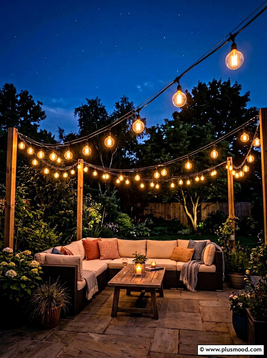 String Lighting Setup - 25 summer movie night backyard ideas