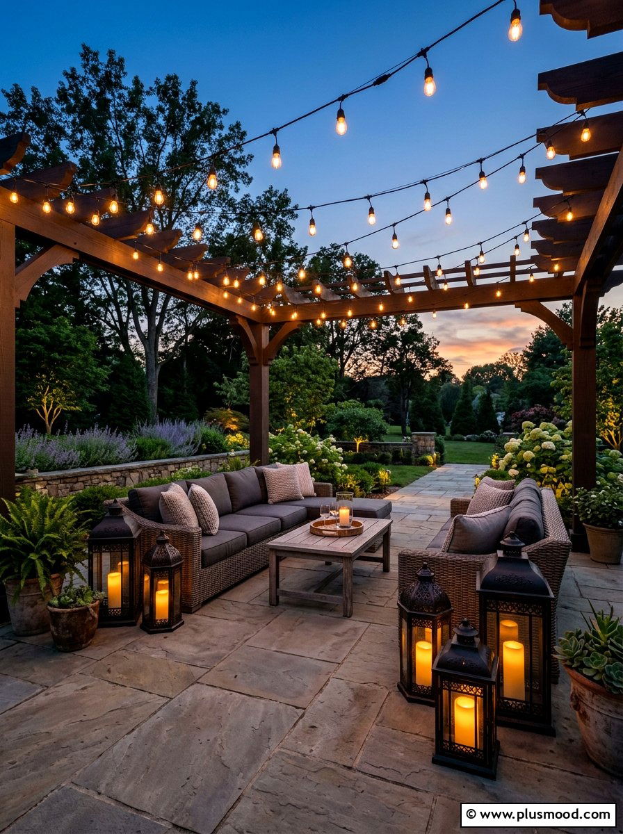 String Lighting and Lanterns - 25 summer Mediterranean patio ideas
