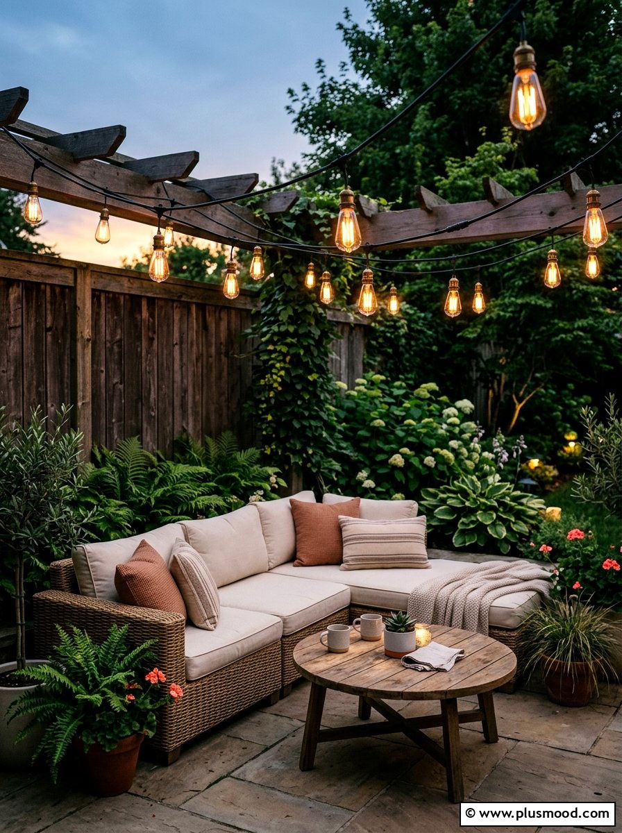 String Lights - 25 small backyard ideas for corner lots