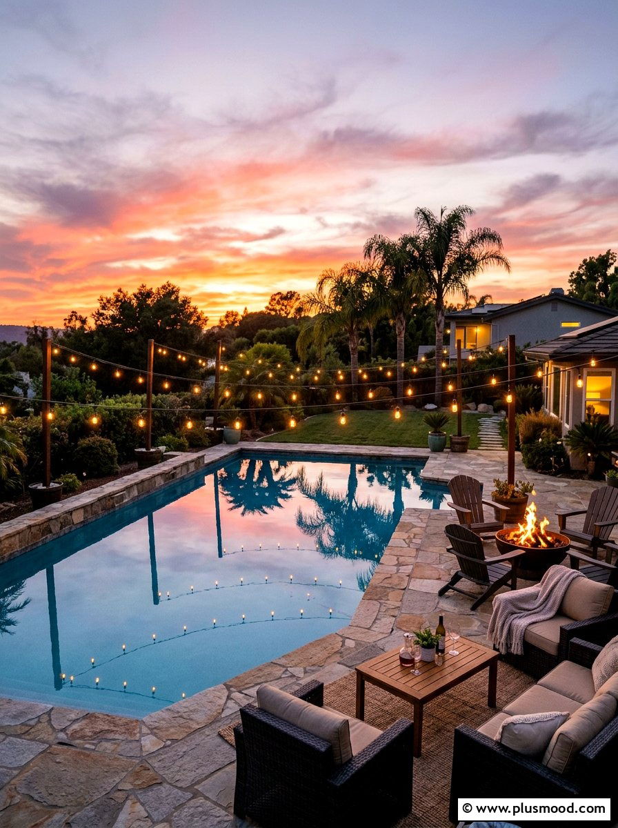 String Lights - 25 summer budget pool area ideas