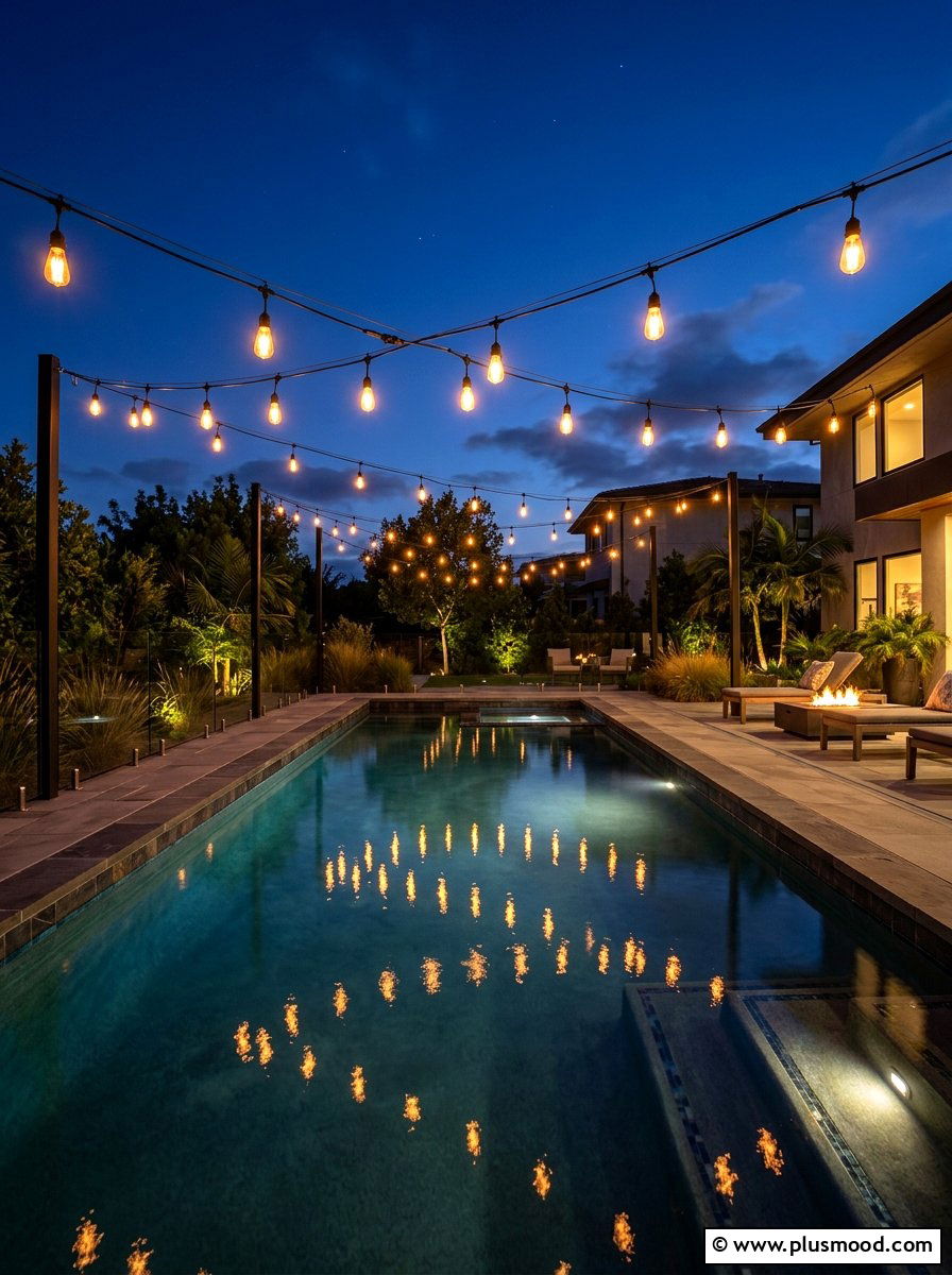 String Lights Above Pool - 25 late summer pool decor ideas
