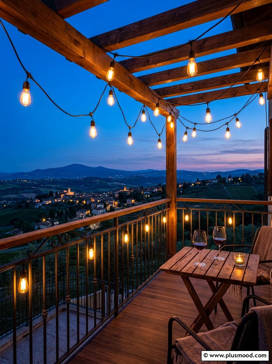 String Lights For Balcony - 25 summer tiny balcony ideas