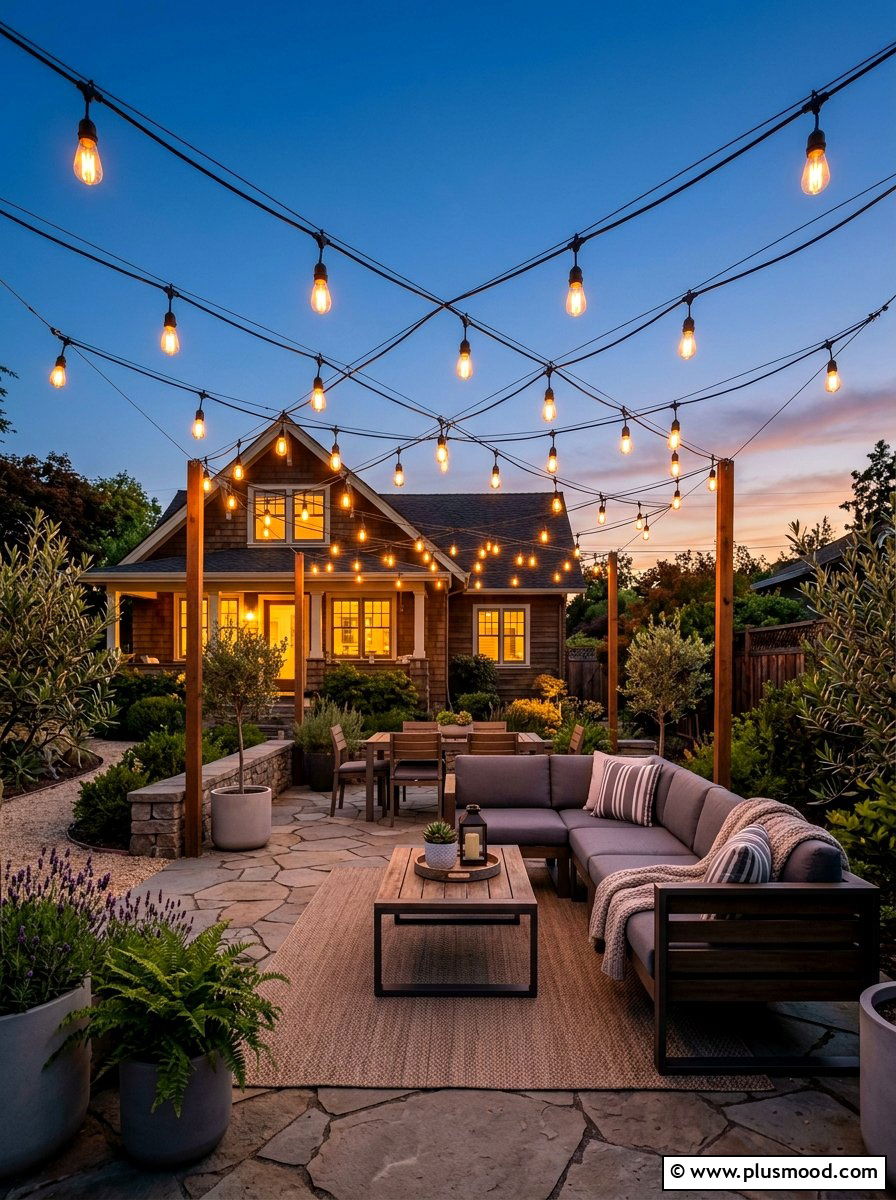 String Lights Setup - 25 small backyard ideas for small families