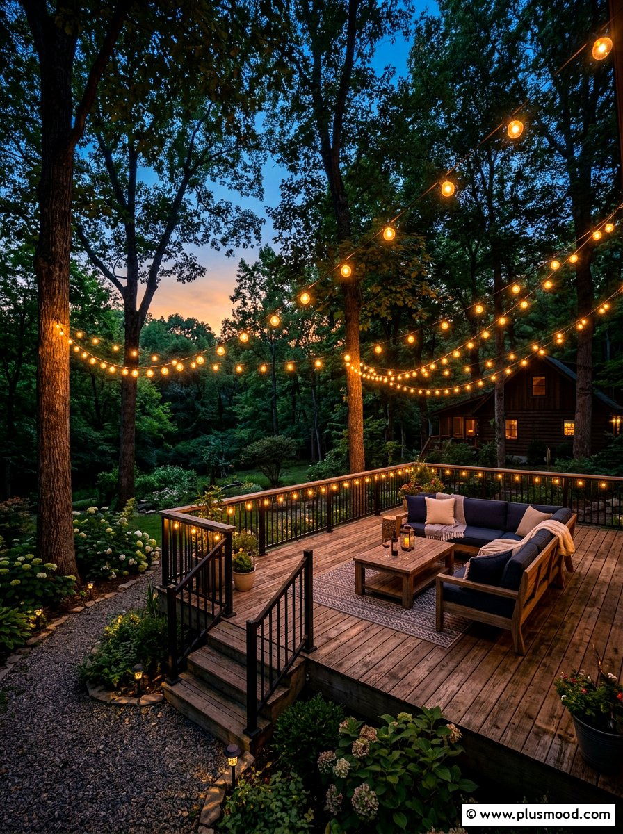 String light backyard lighting - 25 summer farmhouse outdoor entertaining ideas