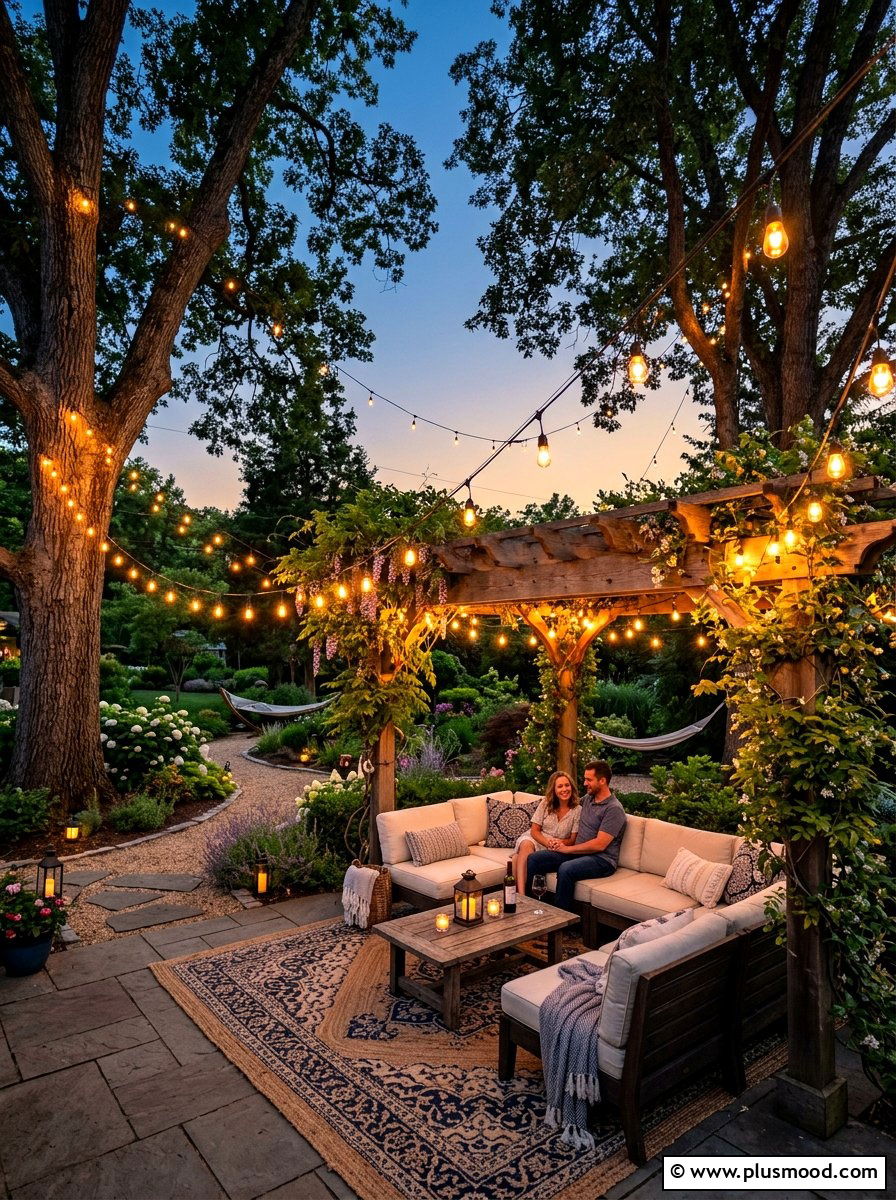 String light backyard lighting - 25 summer rustic backyard ideas