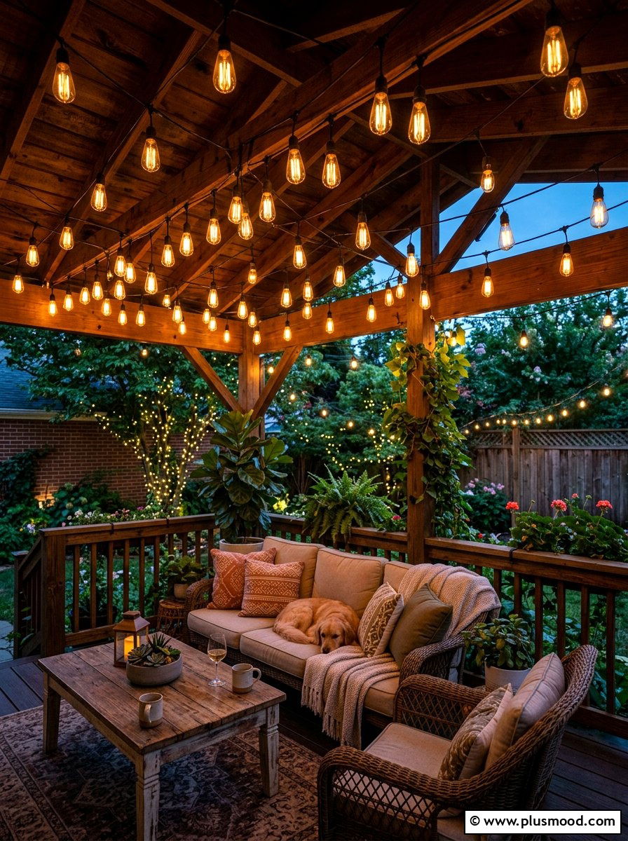 String light canopy - 25 simple summer front porch ideas