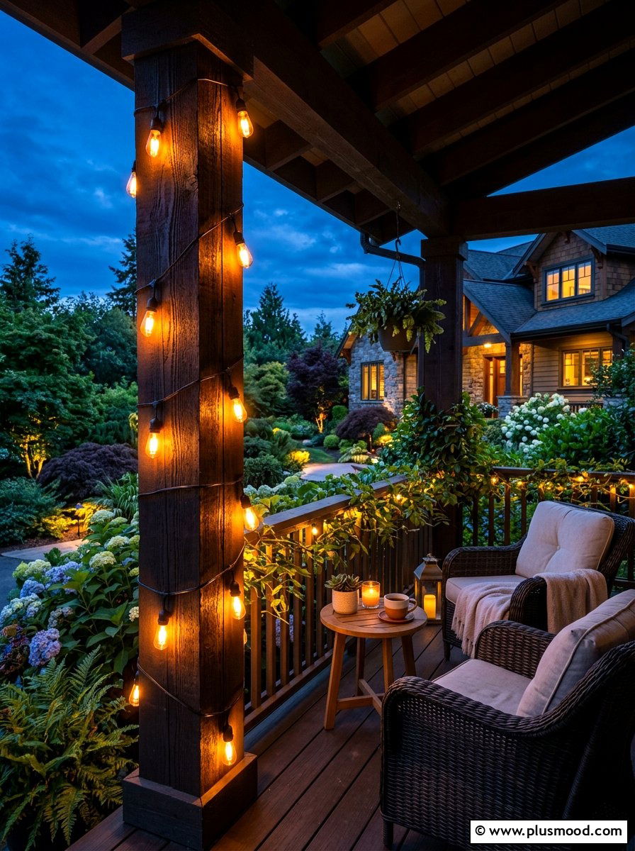 String light porch column - 25 summer porch column decor ideas