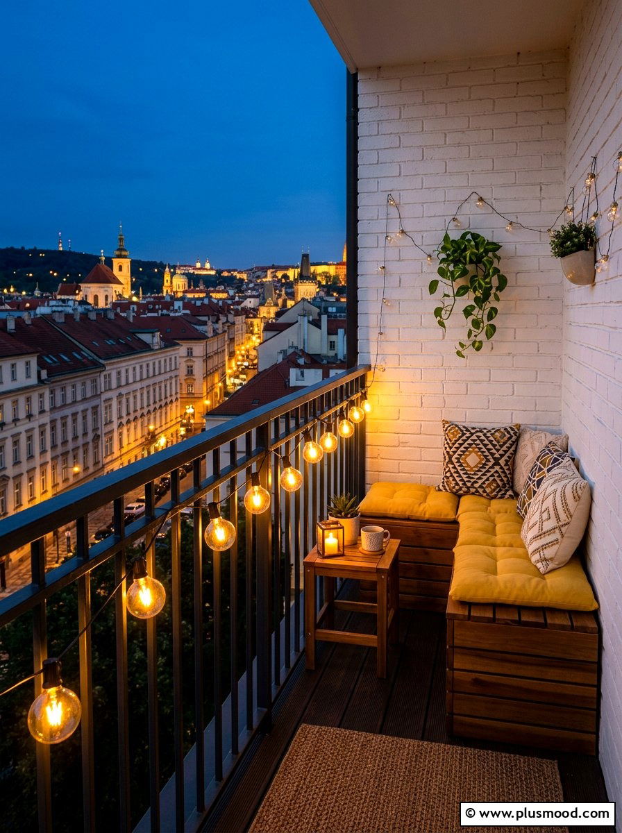 String lights - 25 summer balcony decor ideas