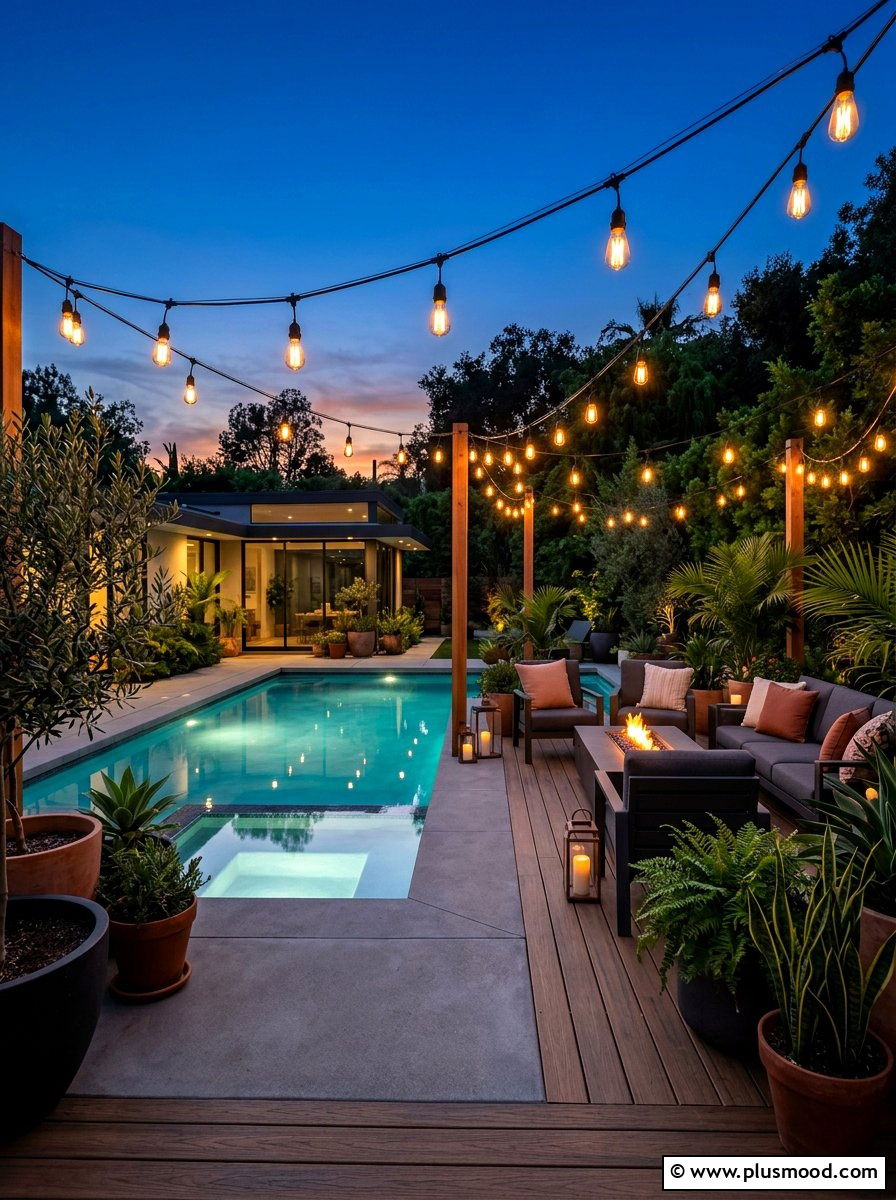 String lights - 25 summer poolside decor ideas