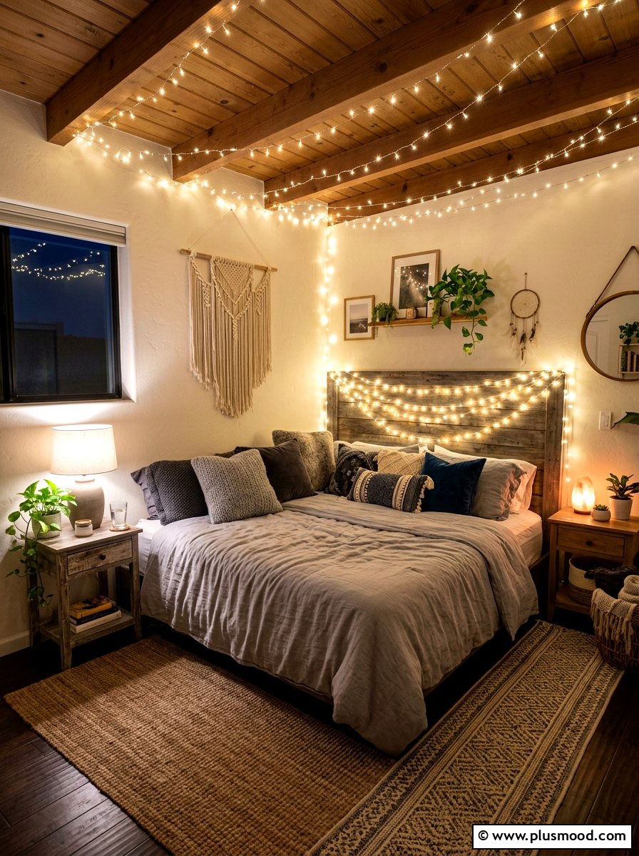 String lights bedroom - 25 boho summer bedroom ideas