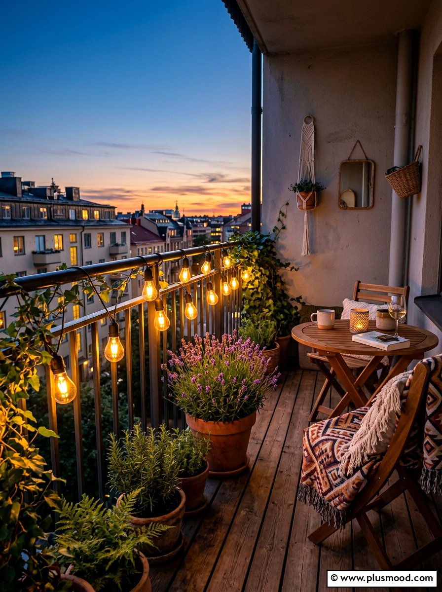 String lights for balcony - 25 summer balcony ideas on a budget