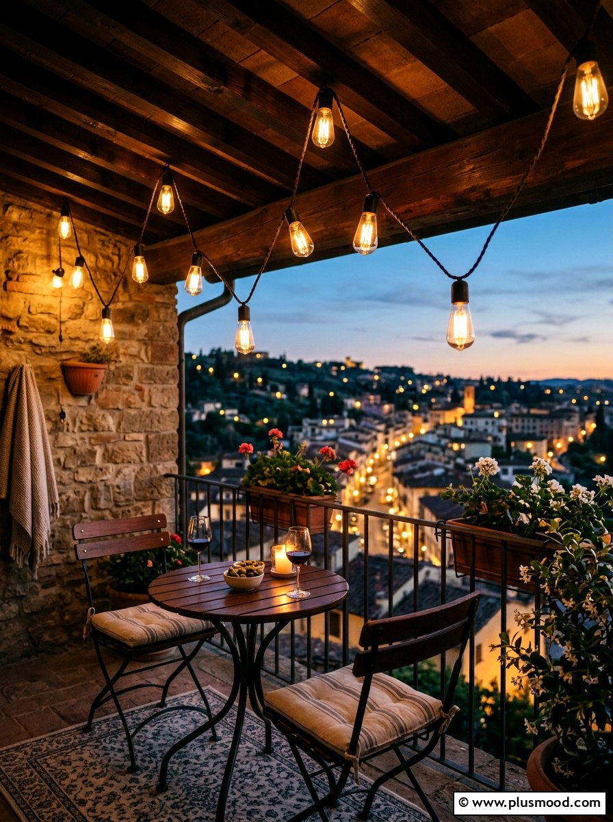 String lights for balcony - 25 late summer balcony ideas