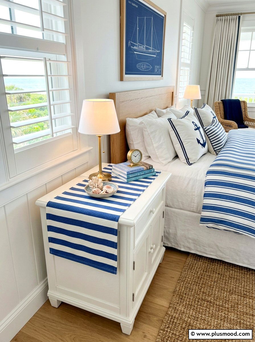 Striped Bedside Textile - 25 summer nightstand decor ideas