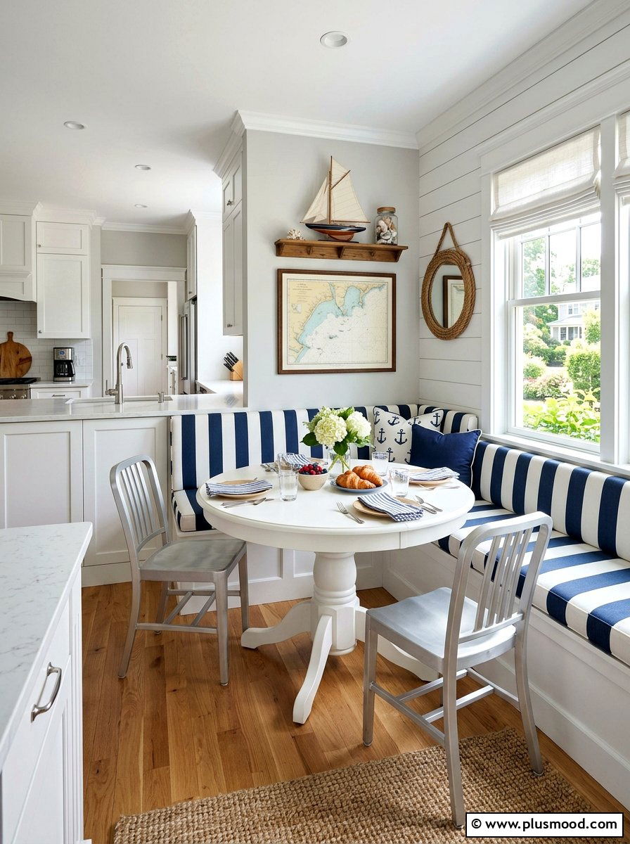Striped Breakfast Nook - 25 summer breakfast nook decor ideas