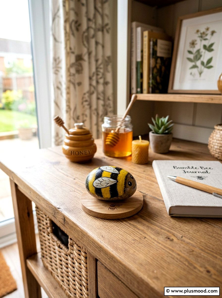 Striped Bumble Bee Painted Rock Gift - 25 painted rock ideas for kids birthday gifts
