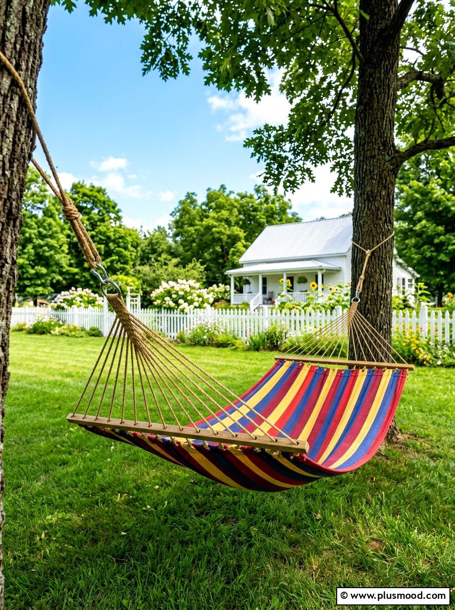Striped Canvas Hammock - 25 summer backyard hammock ideas