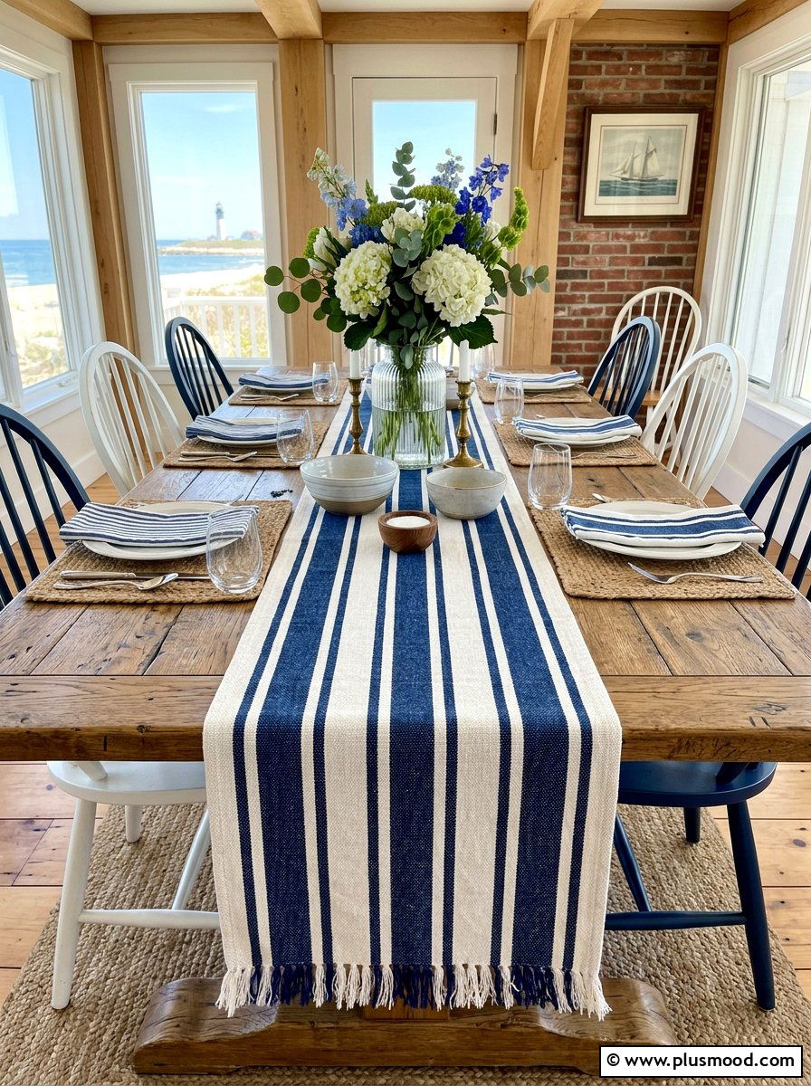 Striped Cotton Table Runner - 25 summer kitchen decor ideas on a budget