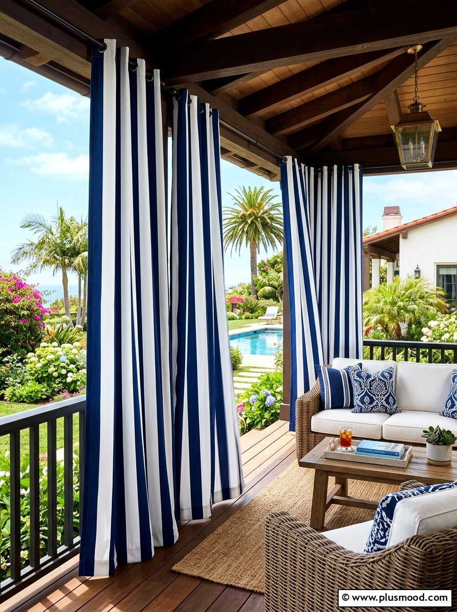 Striped Curtain Porch - 25 summer porch ideas for small spaces