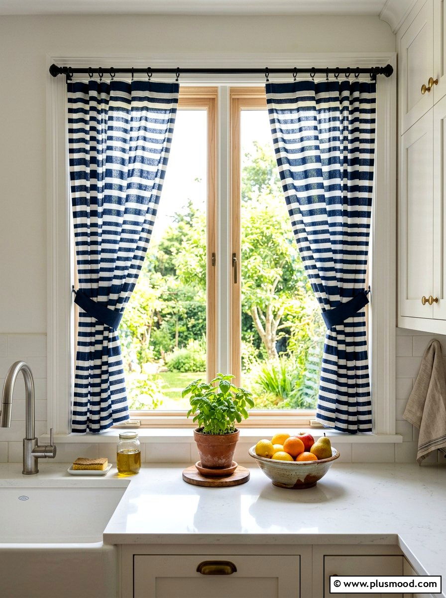 Striped Kitchen Curtains - 25 summer picnic style kitchen decor ideas