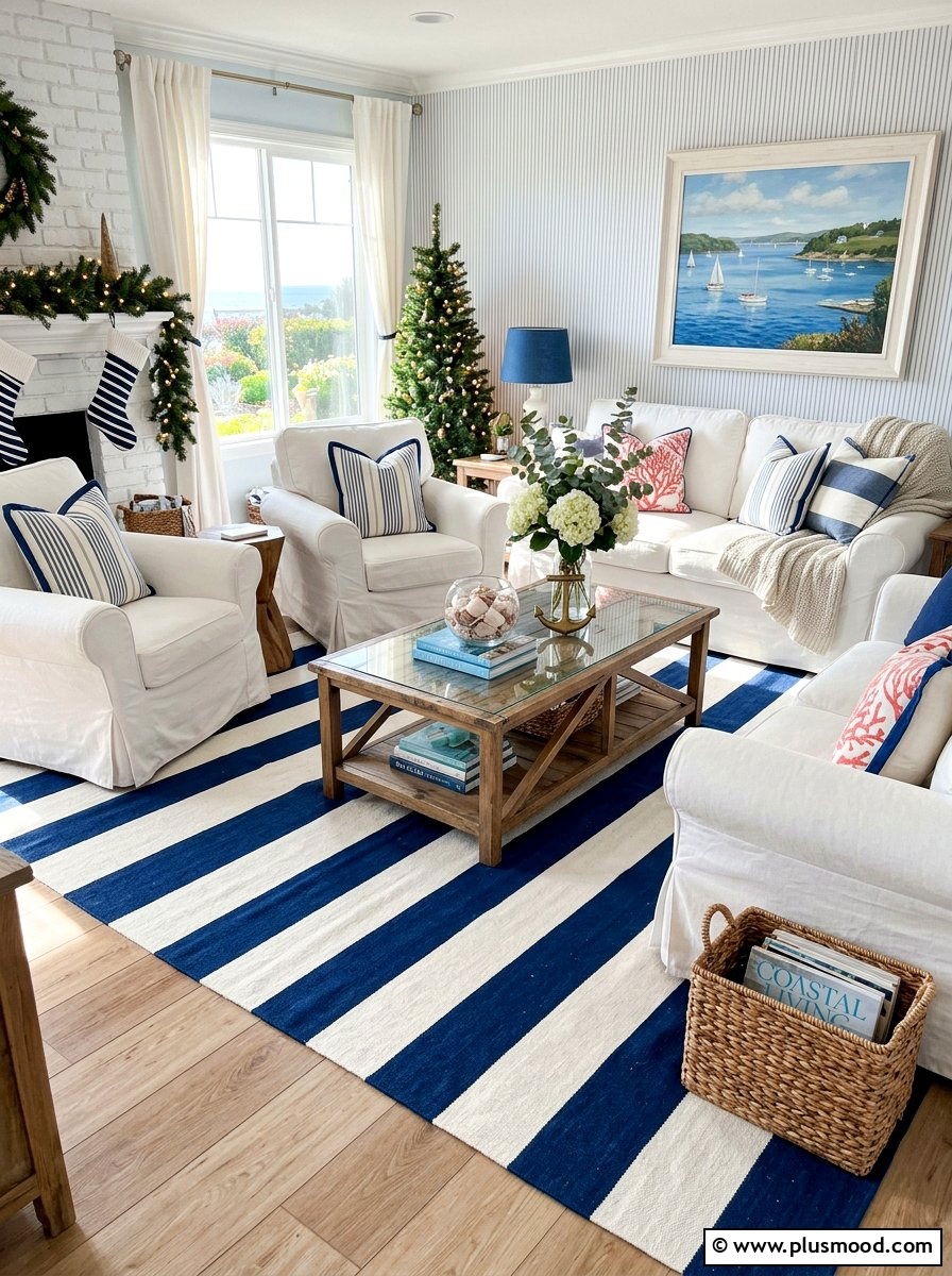 Striped Living Room - 25 summer decor ideas for white living room