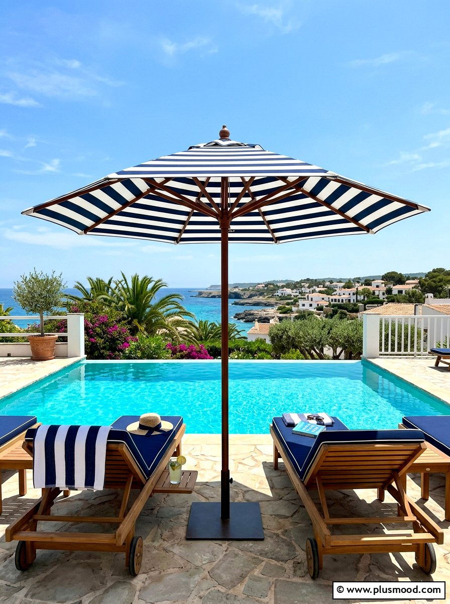 Striped Market Umbrella - 25 summer poolside umbrella ideas