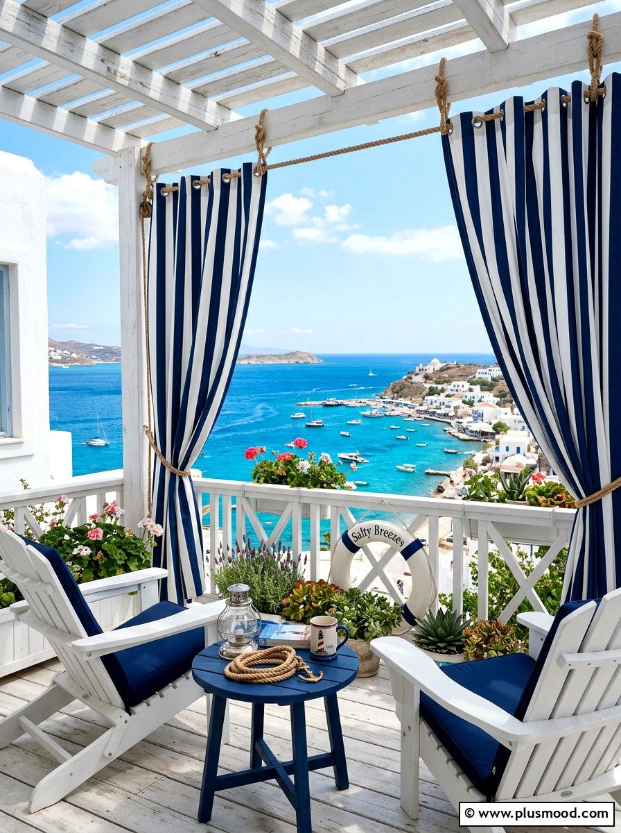 Striped Nautical Balcony Curtains - 25 summer balcony curtain ideas