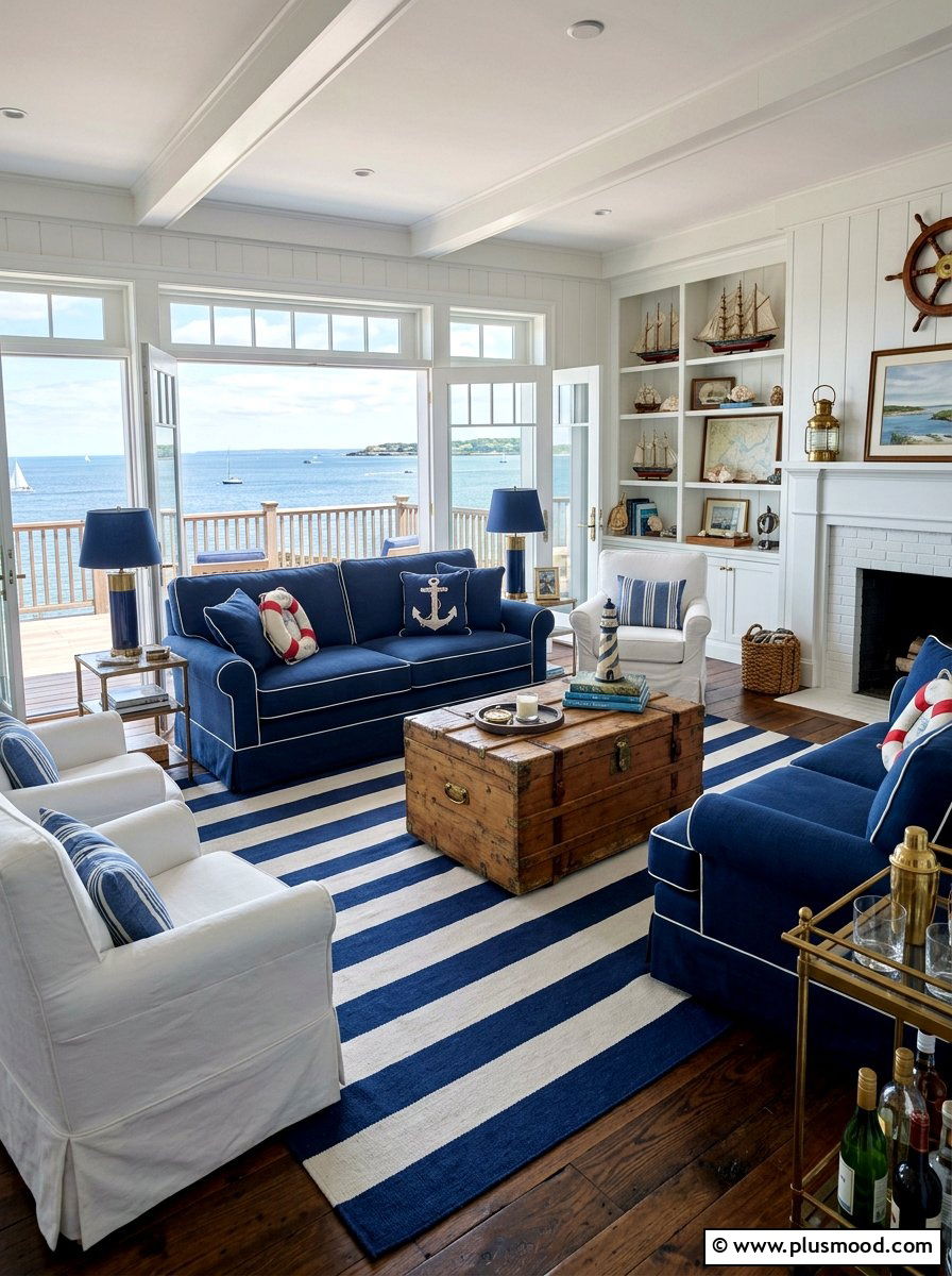 Striped Nautical Rug - 25 summer rug ideas for living room