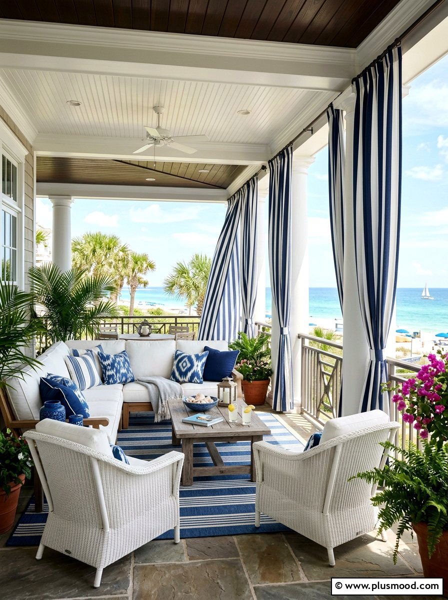 Striped Outdoor Curtains - 25 summer colorful front porch ideas