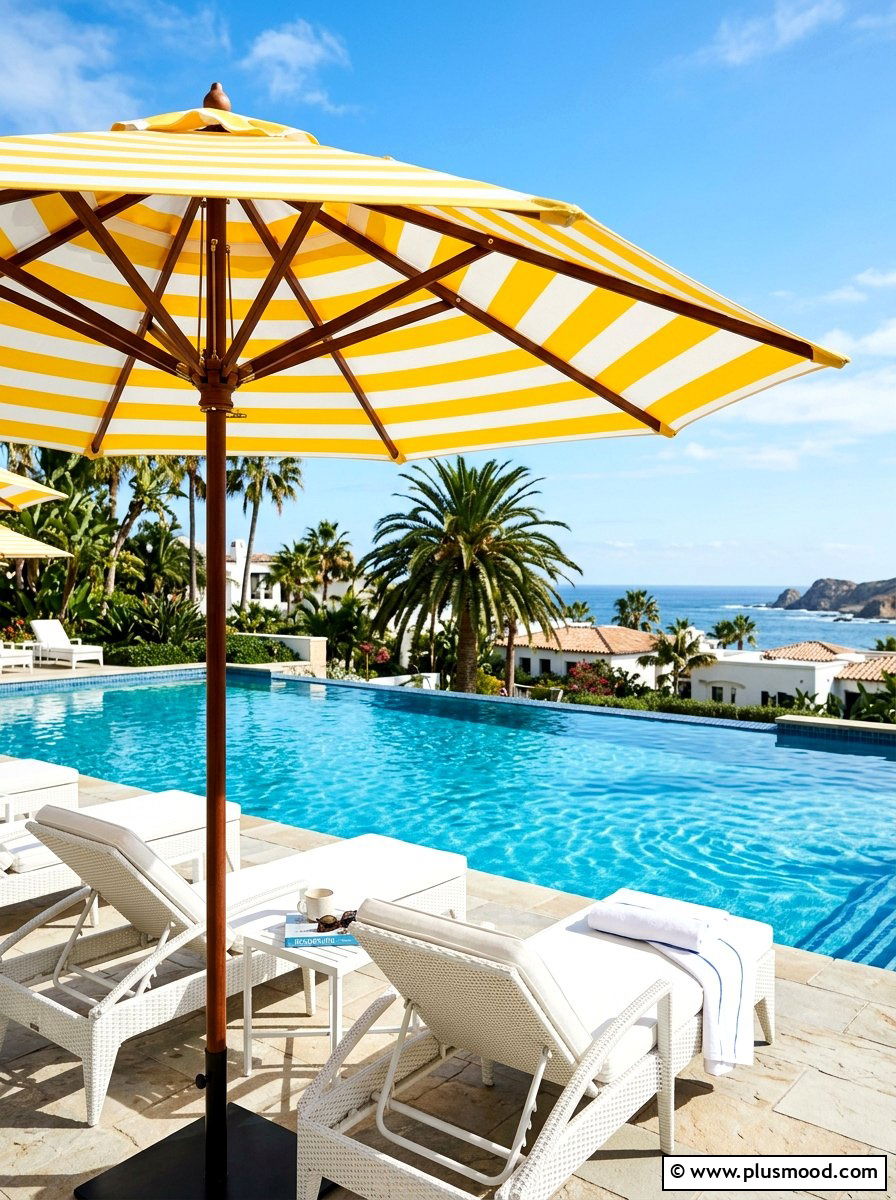 Striped Outdoor Umbrella - 25 easy summer home ideas