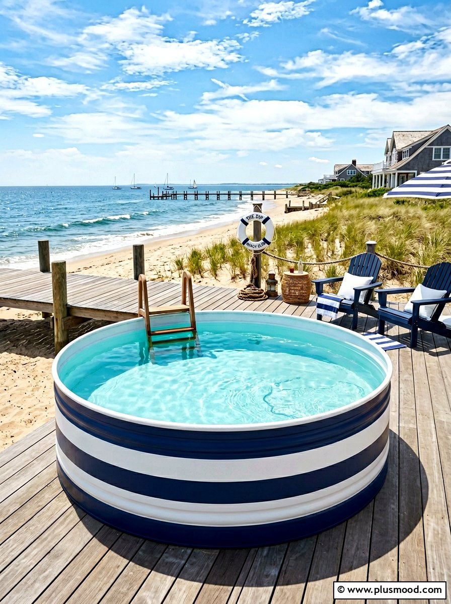 Striped Painted Stock Tank Pool - 25 summer stock tank pool ideas