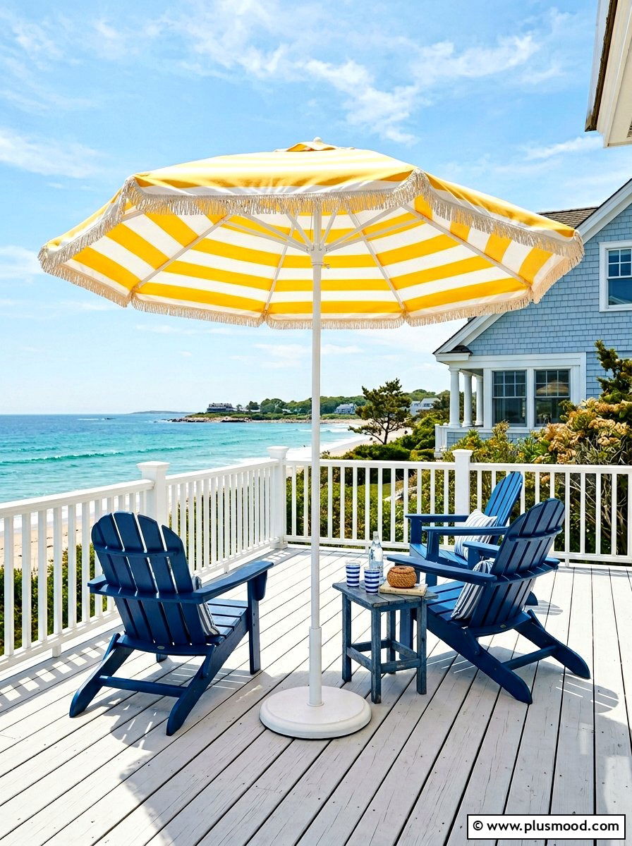 Striped Patio Umbrella - 25 small backyard ideas with shade
