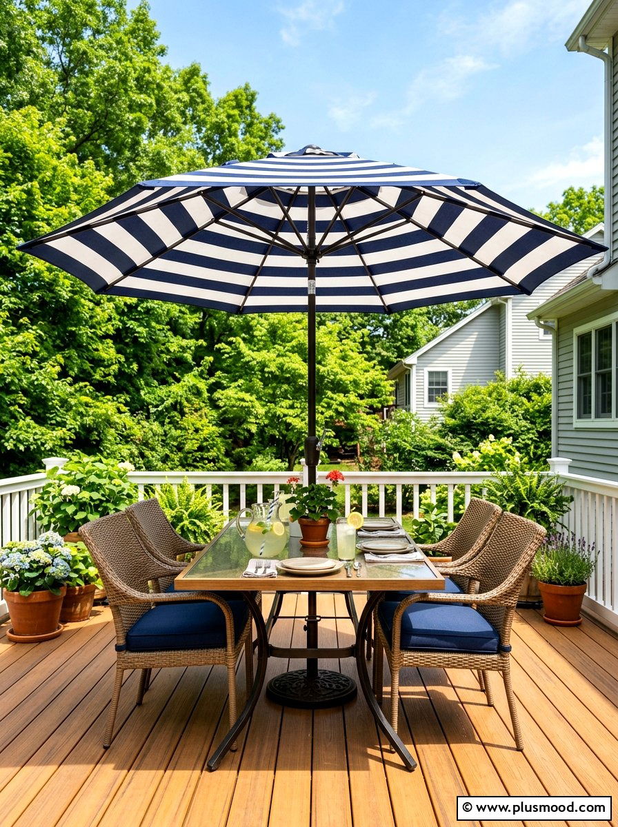 Striped Patio Umbrella - 25 easy summer patio decorating ideas