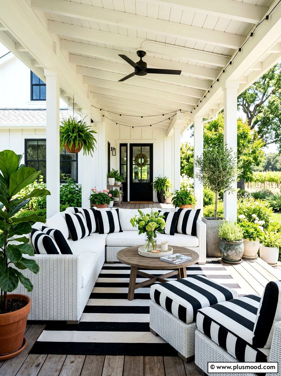 Striped Porch Pillow - 25 summer front porch decor ideas for white house