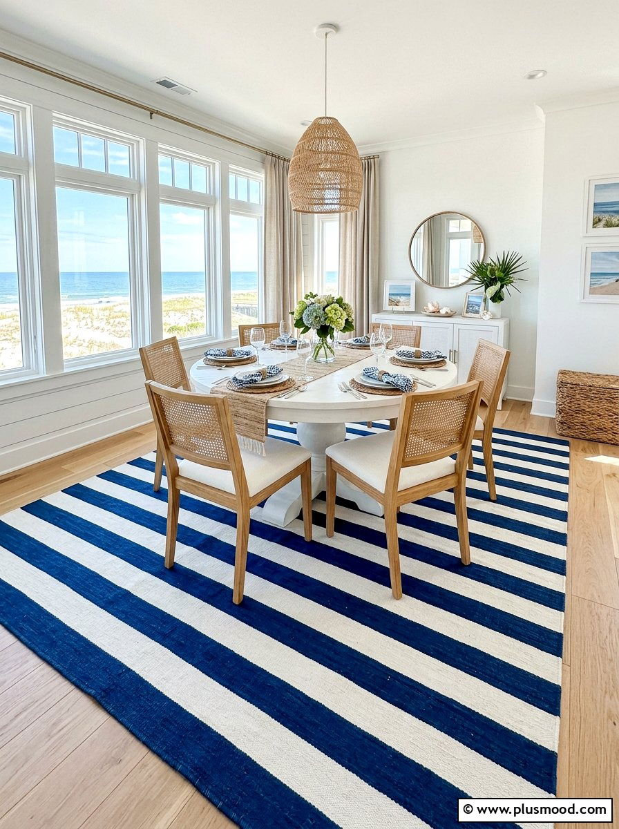Striped Rug Coastal Dining - 25 summer coastal dining room ideas