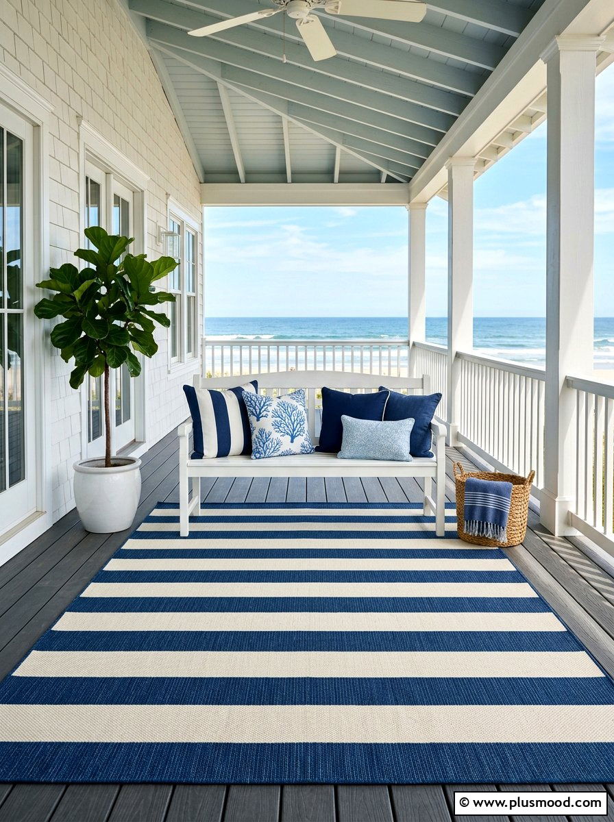 Striped Rug Coastal Porch - 25 summer coastal front porch ideas