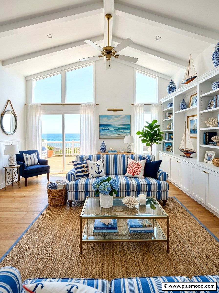 Striped Sofa Living Room - 25 summer cottage living room ideas